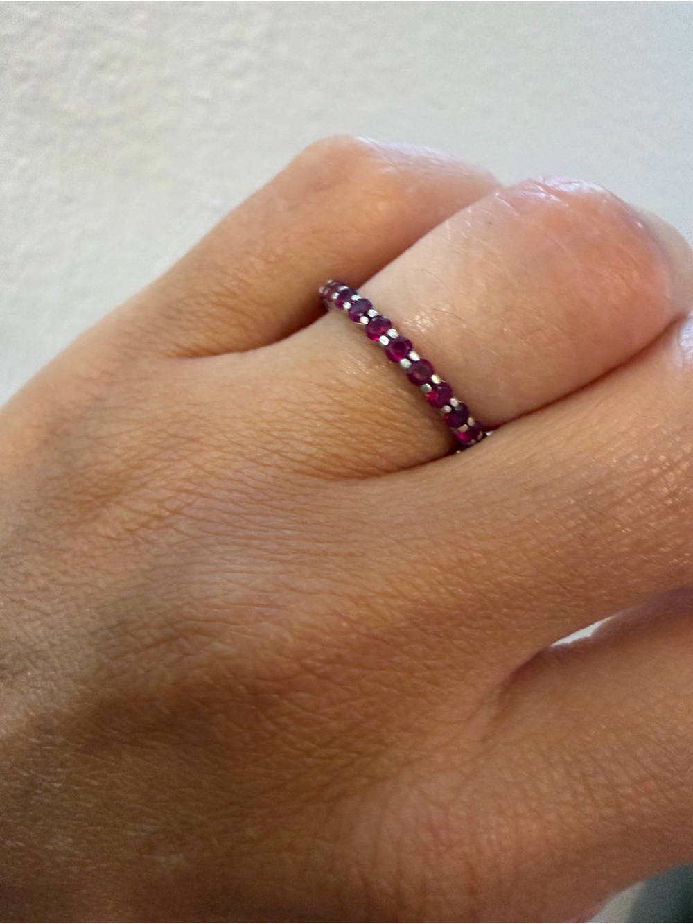14k white gold natural ruby eternity ring